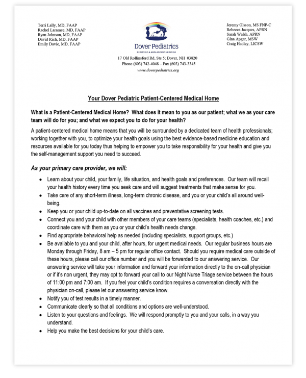 PATIENT CENTERED MEDICAL HOME LETTER 1